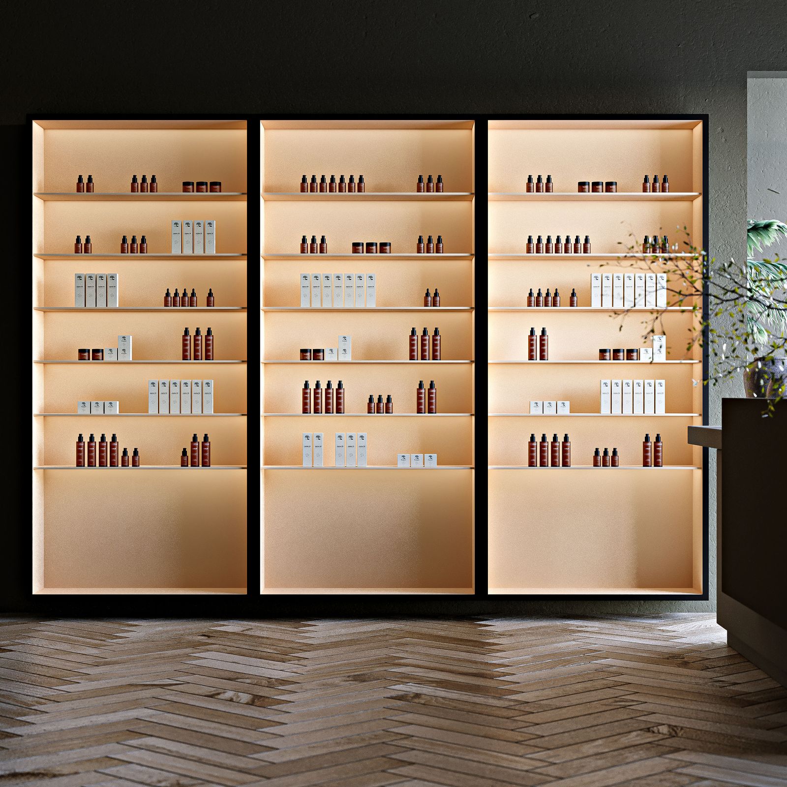 Considered retail interior with warm light